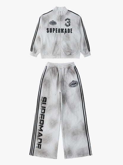 Supermade Vintage Distressed NO.3 Stand Collar Tracksuit 