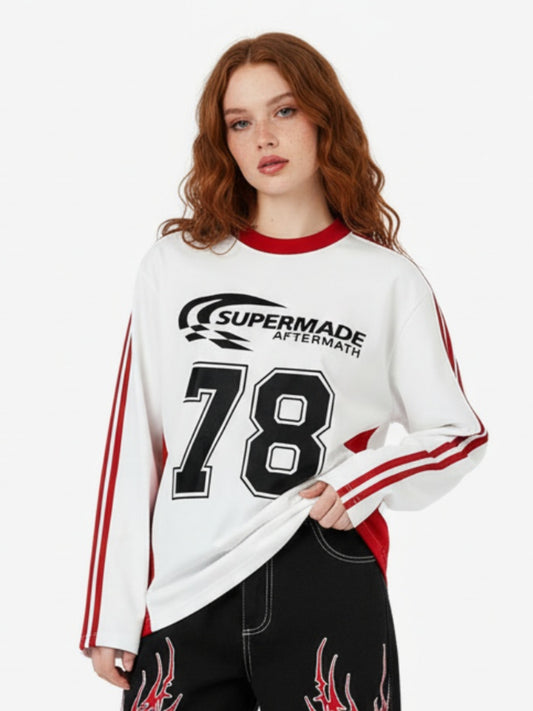 Jersey Digital Print Colorblock Long-Sleeved T-Shirt