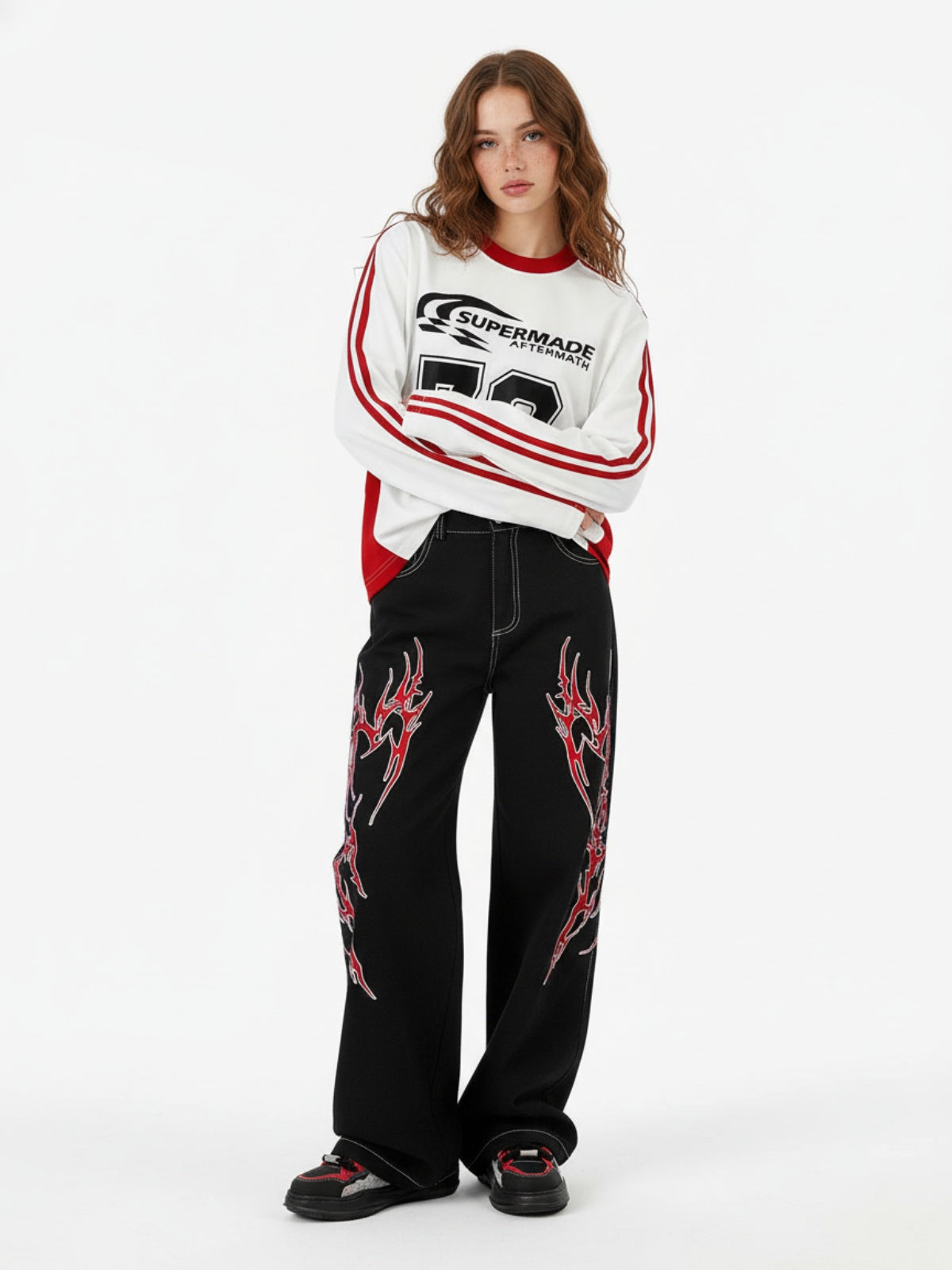 Jersey Digital Print Colorblock Long-Sleeved T-Shirt