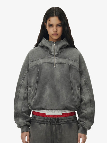 Fleece Retro Zipper Eye-Hood Design Hooded Jacket - 2489