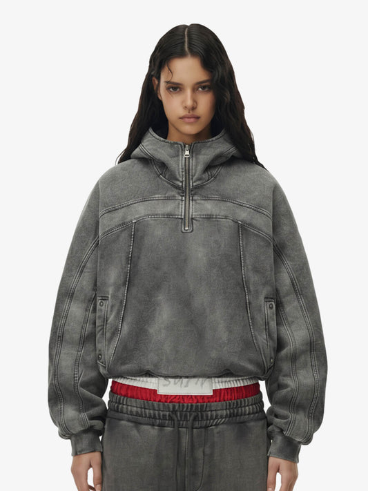 Fleece Retro Zipper Eye-Hood Design Hooded Jacket - 2489