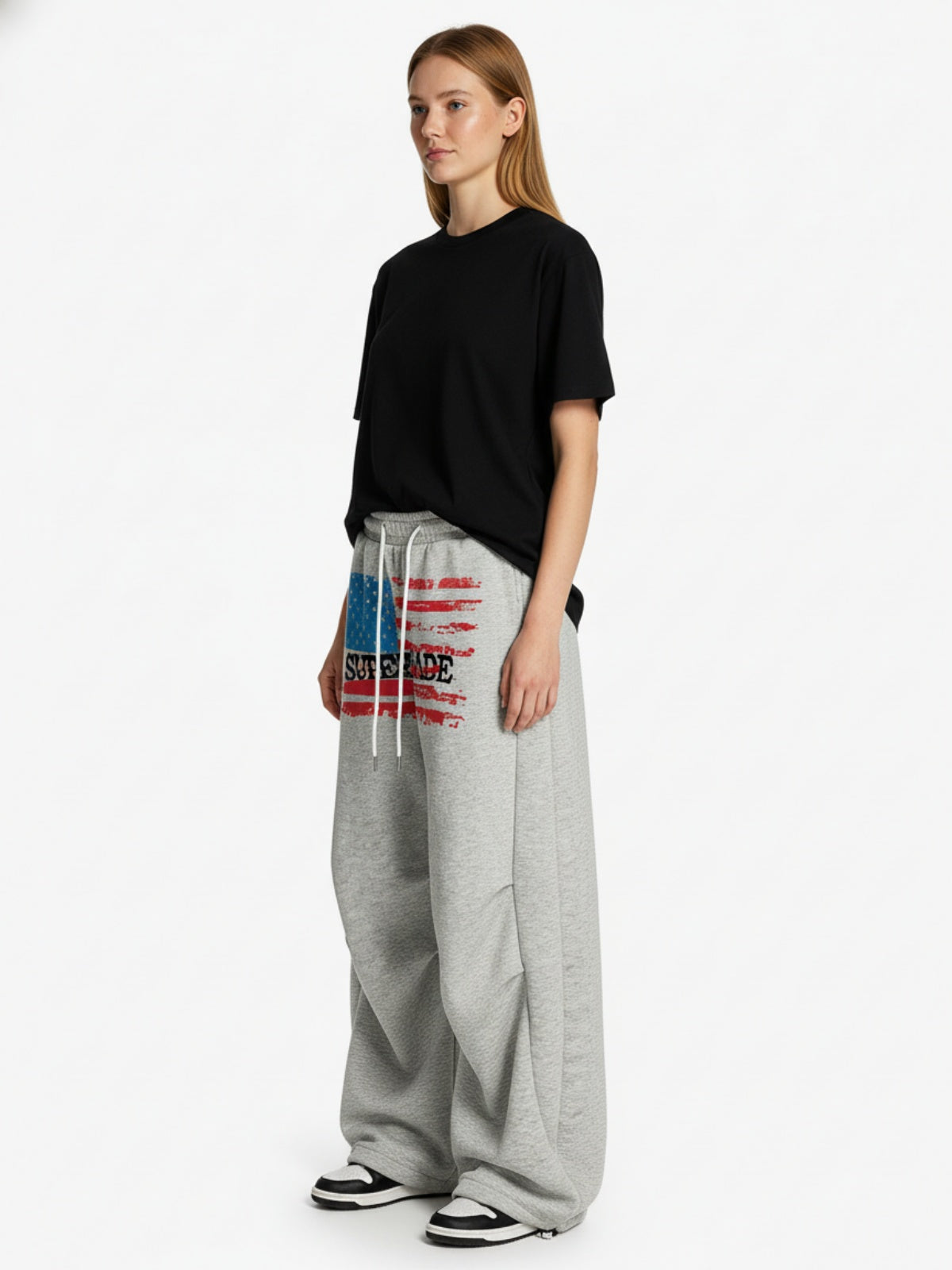 Retro Paratrooper Machete Pleated Design Printed Wide-Leg Pants