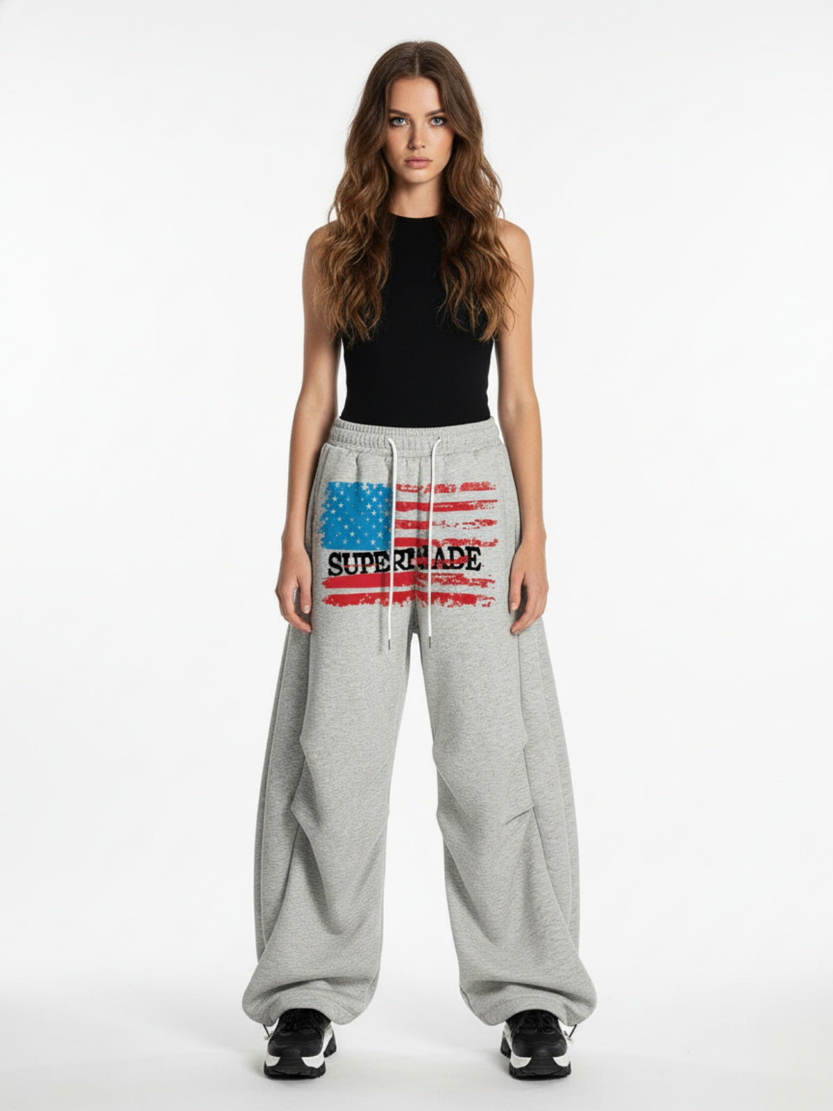 Retro Paratrooper Machete Pleated Design Printed Wide-Leg Pants