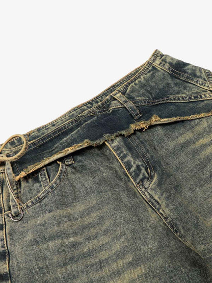 Denim Wide Leg Jeans with High Waist and Frayed Detail for Women 