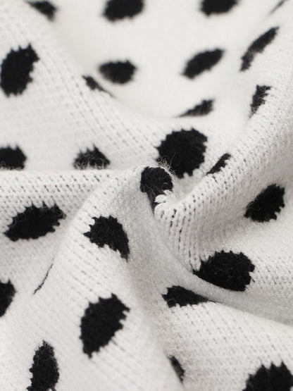 Stylish Polka Dot Sweater with "Good Luck" Embroidery for Festive Occasions 