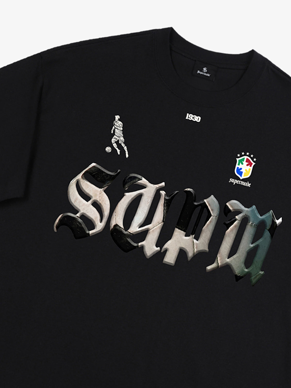 Cotton White Oversized T-Shirt with SUPA Gothic Print and Football Logo Design 