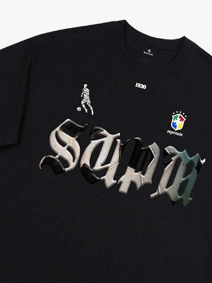 Cotton White Oversized T-Shirt with SUPA Gothic Print and Football Logo Design 