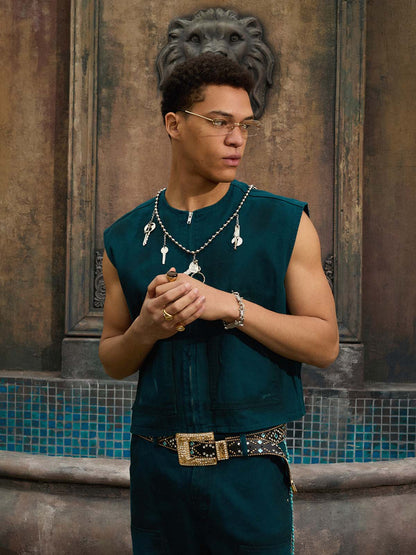 Stylish Gray Vest with Reflective Details 