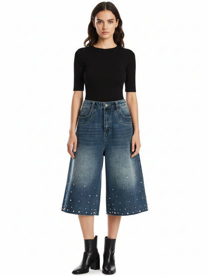 Washed Studded Denim Jorts