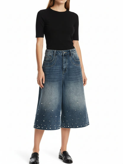 Washed Studded Denim Jorts