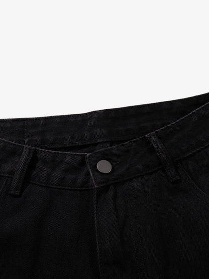 Retro Rhinestone Leopard Patch Music Note Straight Jeans 