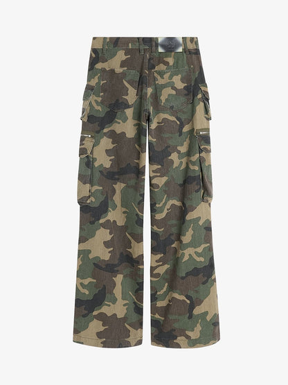 Retro Forest Camouflage Multi-Pocket Cargo Pants 