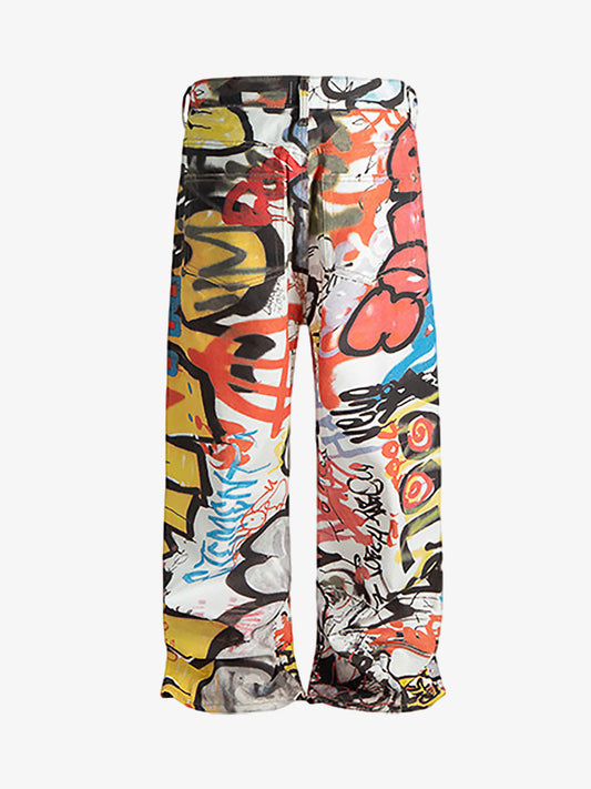 Graffiti Print Wide-Leg Pants for Urban Street Style 