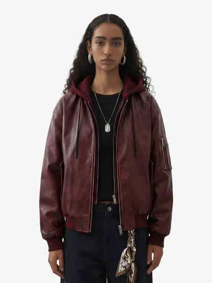 Retro Distressed Washed PU Leather Cotton Jacket