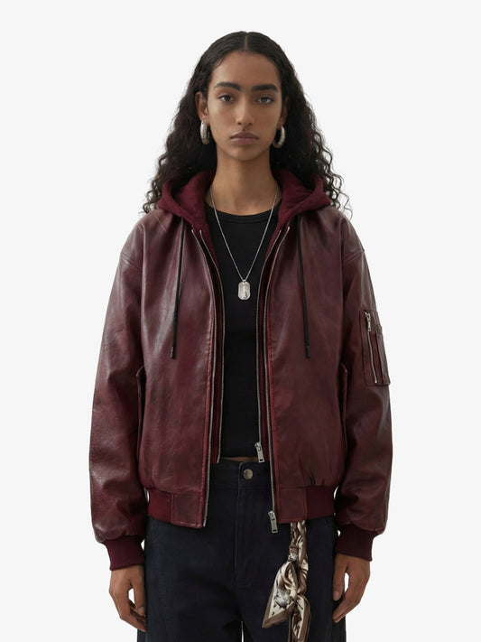 Retro Distressed Washed PU Leather Cotton Jacket