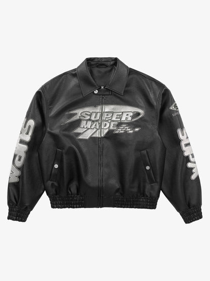 Faux Leather Vintage Street Black Air Jacket - 1821