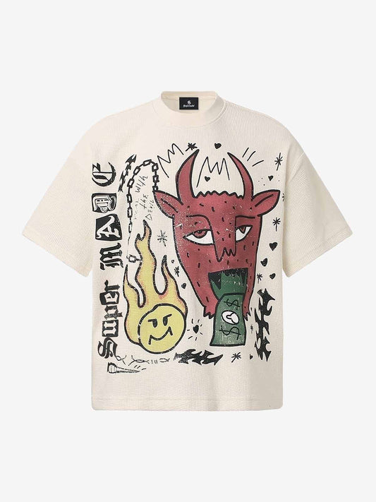 Cotton Waffle Knit Graphic T-Shirt with The Supermade Records Print for Men?