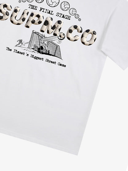 Cotton unisex solid short-sleeved T-shirt with a soccer collage logo and street football element print 