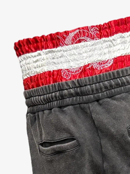 Washed Dragon Embroidered Panel Sweatpants