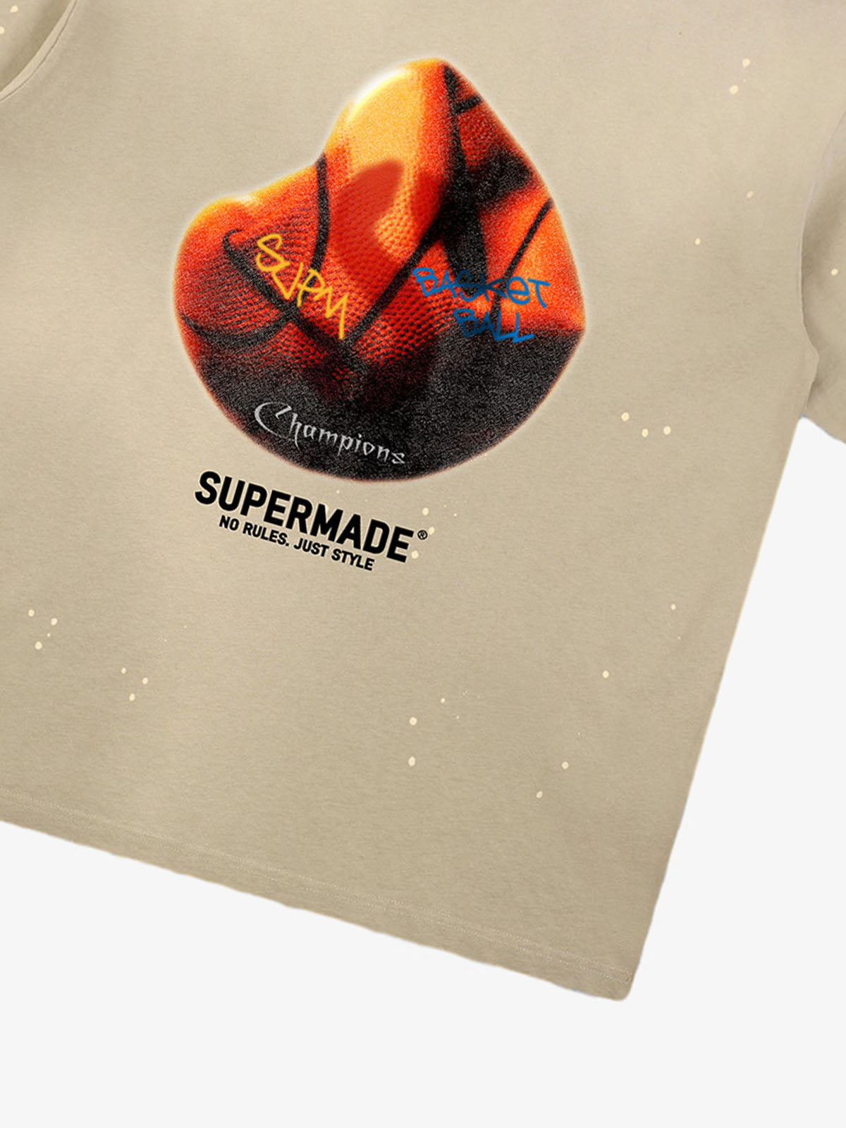 thesupermade-Cotton Basketball Print T-Shirt with Graffiti Design and Splatter Effect for Streetwear Fashion 