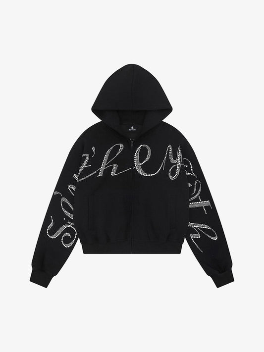 Stylish Hooded Zip-Up Jacket with Sparkling Letter Design for Men and Women 