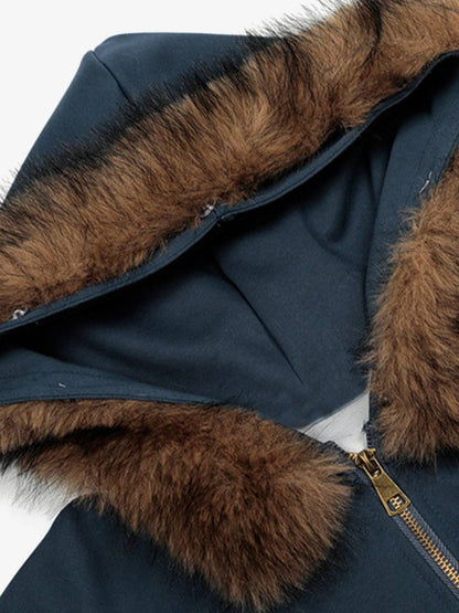 Retro Detachable Fur Collar Cropped Hooded Sweatshirt