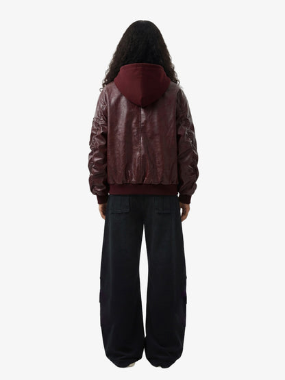 Retro Distressed Washed PU Leather Cotton Jacket