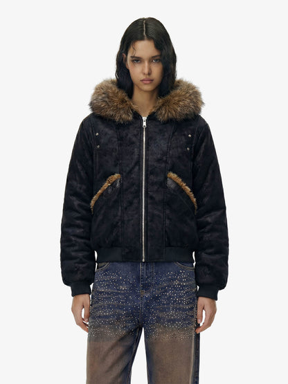 Retro Detachable Faux Fur Collar Suede Fleece Hoodie Jacket