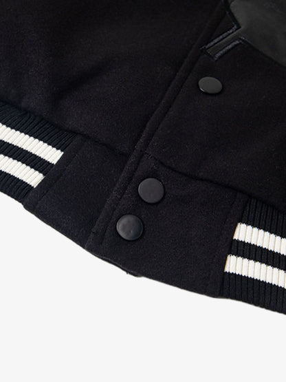 Stylish Black Bomber Jacket with Unique Leather Patch Design for Men 