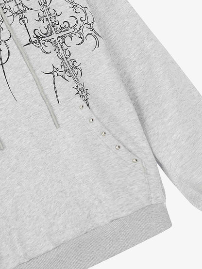 Embroidered Graphic Studded Hoodie and  Wide Leg Sweatpants Set