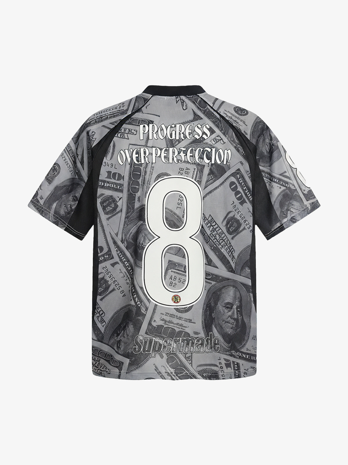 Cotton Blend Money Print V-Neck T-Shirt with Supermade Logo Design 