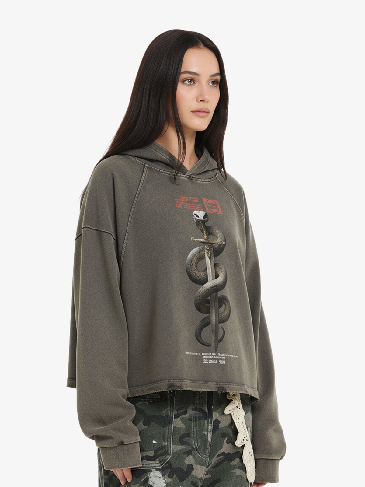 Oversized Snake Graphic Hoodie with Bold Print Design 