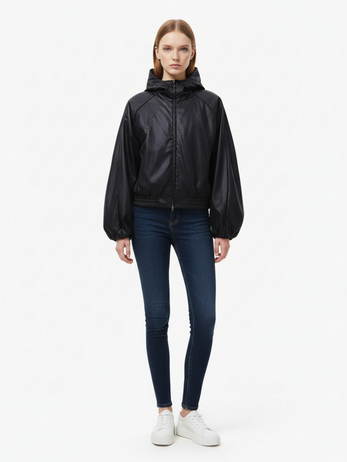 Boxy Hooded PU Leather Racing Jacket