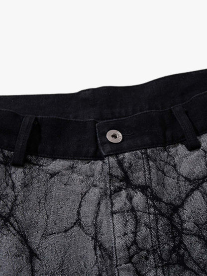 Cotton Blend Wide Leg Pants with Cracked Print and Black Panel Details?