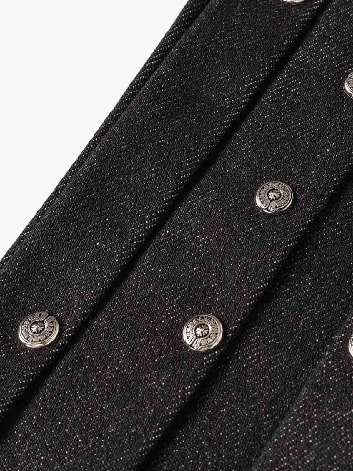 Studded Pleat Wide Leg Denim Jeans