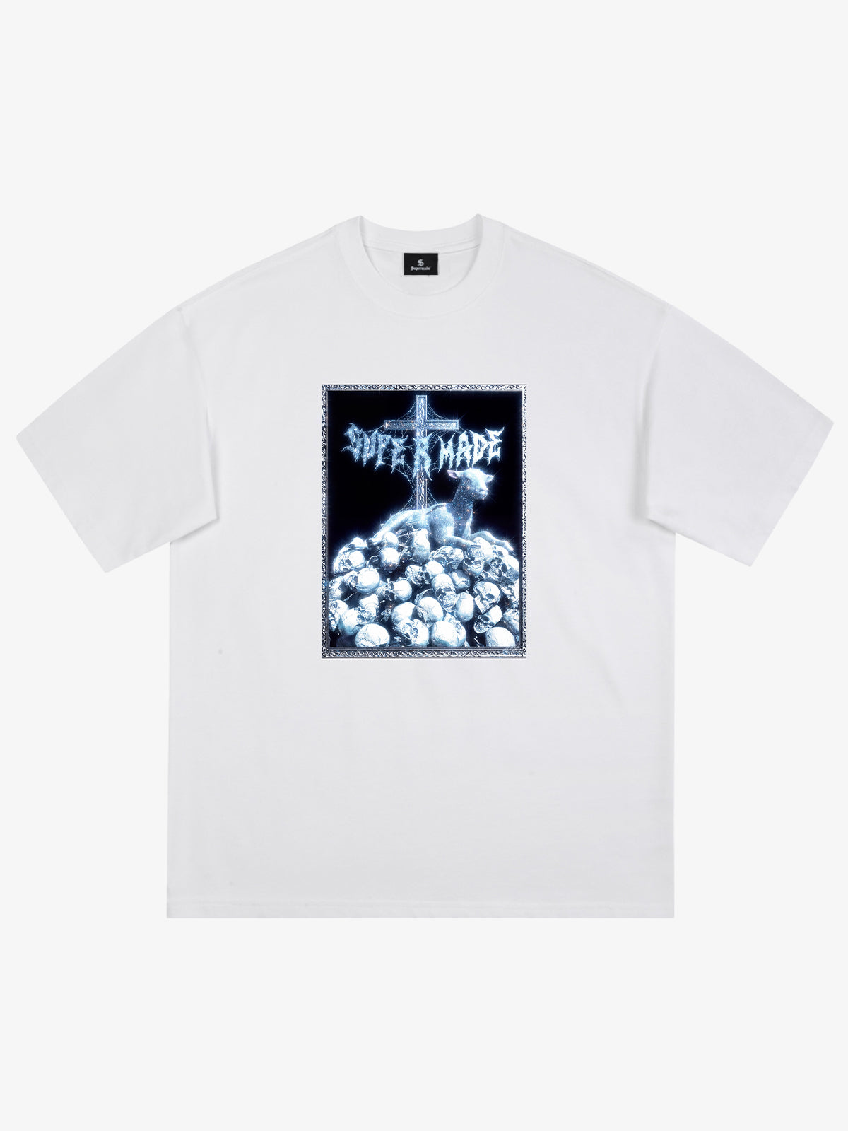 The Supermade-Cotton Black And White"The Silence Of The Lambs" T-Shirt With Gothic Cross And Skulls Graphic Print - Dark 