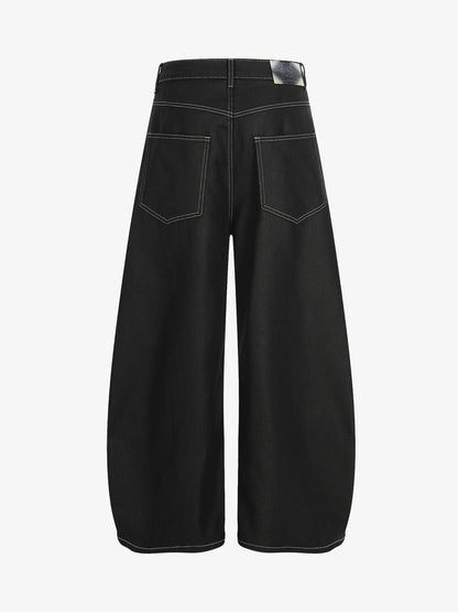 Contrast Stitch High-Waist Wide-Leg Barrel Jeans 