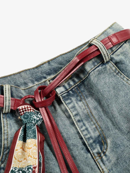 Vintage Paint-Splatter Scarf Tie Barrel Jeans