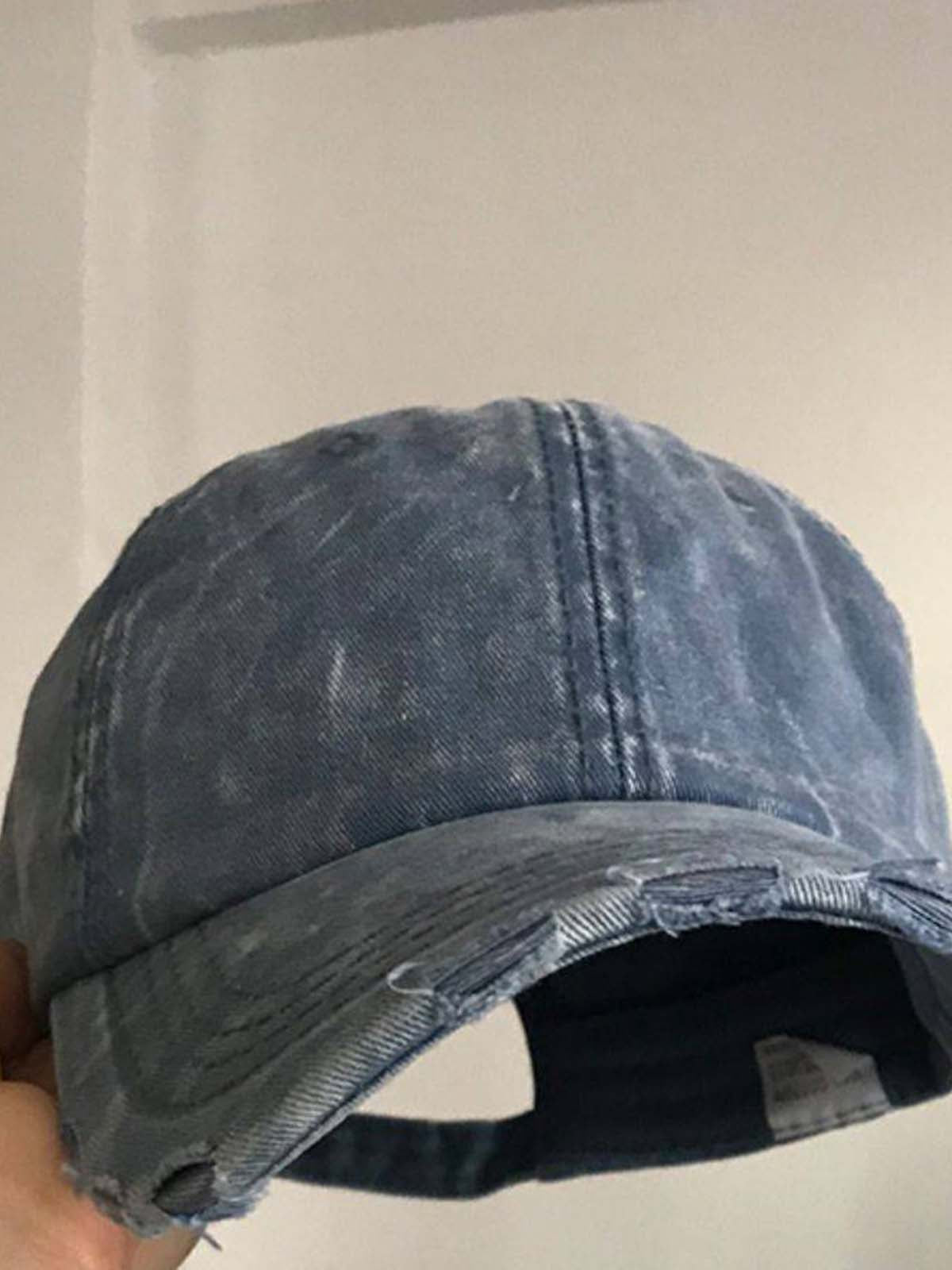 Distressed Cotton Baseball Cap with Frayed Brim and Vintage Wash Finish?
