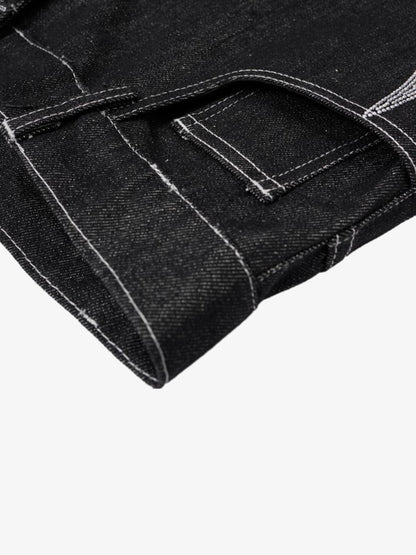 Denim Wide Leg Pants with Red Embroidery Design for Women Fashion Streetwear 