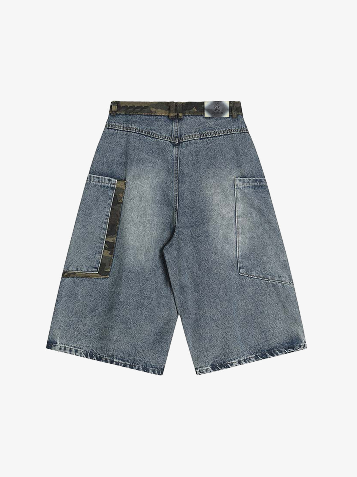 Denim Cargo Shorts with Camouflage Patch Details for Men 