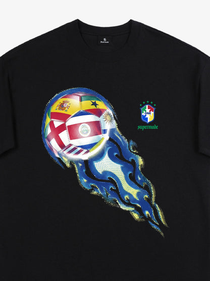 Cotton Football Flag Graphic T-Shirt for Men - Oversized Casual Streetwear with World Cup Design 