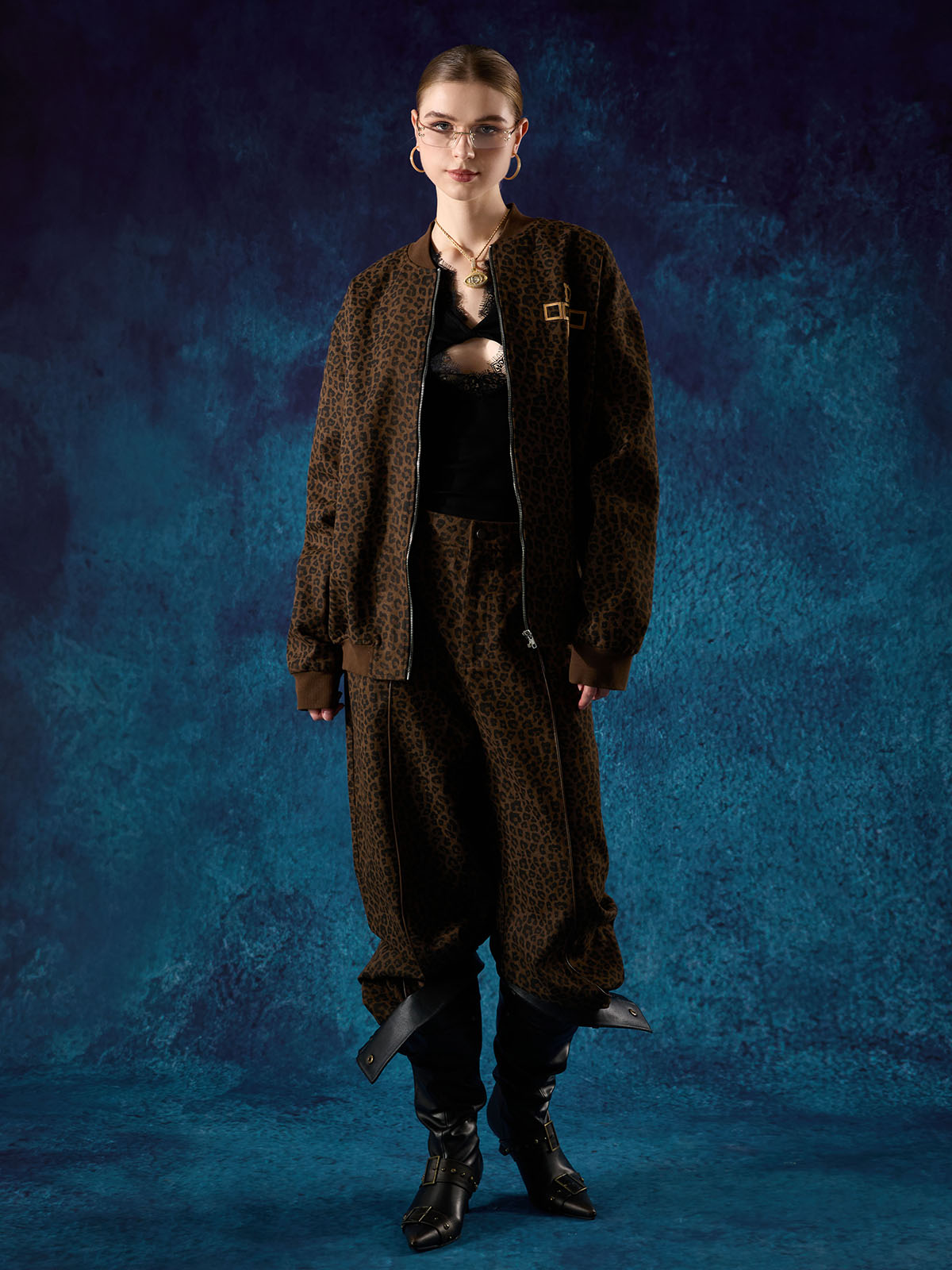 SUPM Letter Graffiti Cross Frame Leopard Print Set