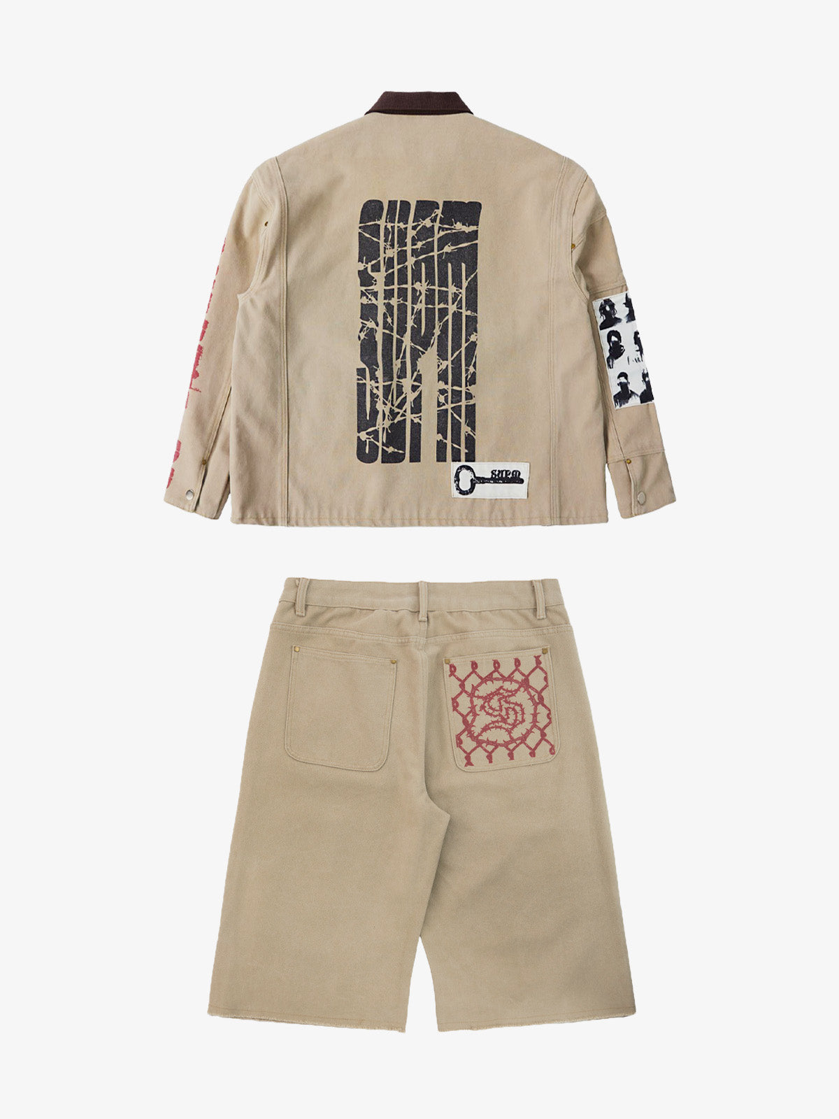 Supermade Multi-Element Appliqu¨¦ Patchwork Denim Suit?