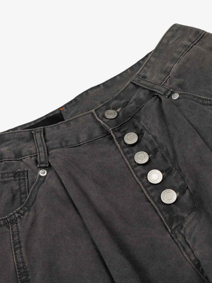 Wide Leg High Waist Cropped Pants with Gradient Wash Finish 