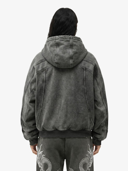 Fleece Retro Zipper Eye-Hood Design Hooded Jacket - 2489