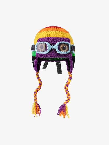 Colorblock Crochet Goggles Trapper Hat