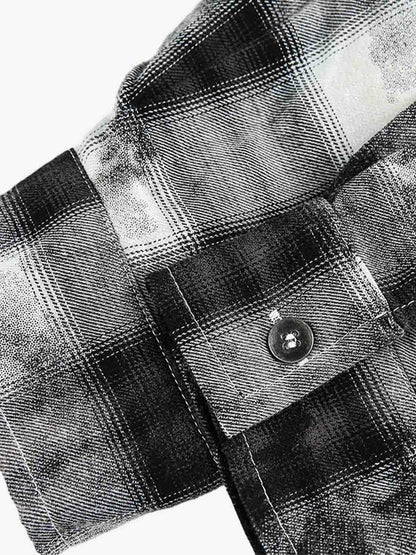 Street Lapel Tie-Dye Plaid Long Sleeve Shirt 