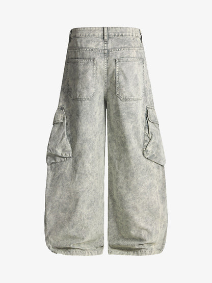 Vintage Washed Multi-Pocket Barrel Jeans 