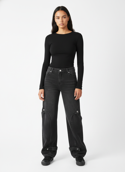 Washed Distressed Deconstructed Split Work Jeans